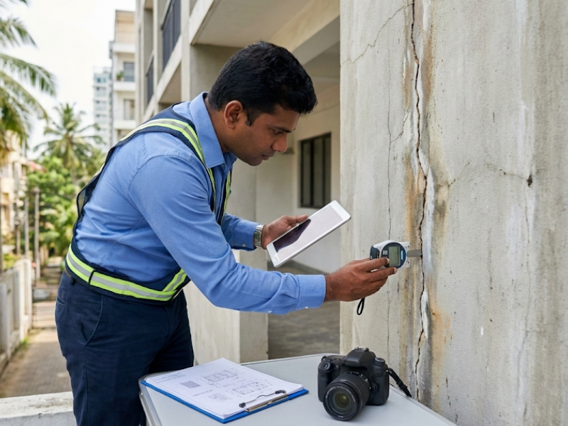 Professional crack survey and inspection service in Sri Lanka - Expert engineer conducting detailed structural crack assessment